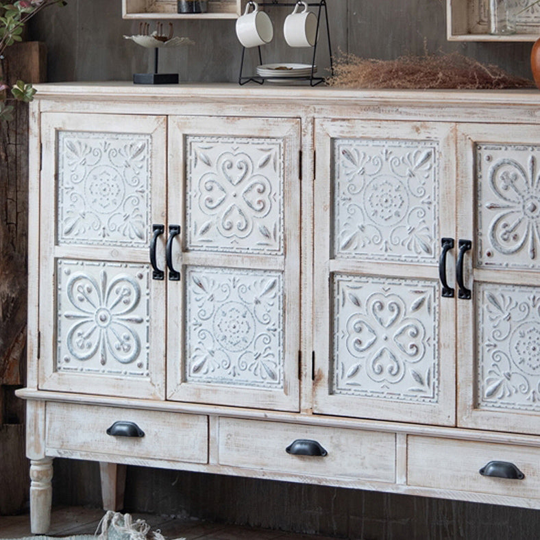 Industrial Rectangle Accent Cabinet Distressed Finish Fretwork Accent Cabinet