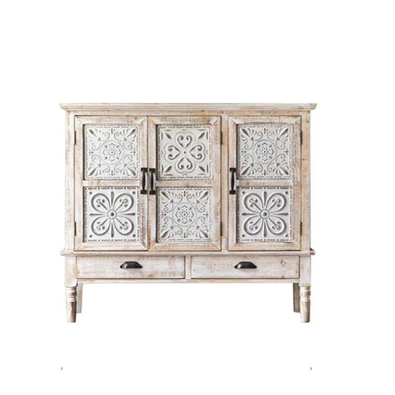 Industrial Rectangle Accent Cabinet Distressed Finish Fretwork Accent Cabinet