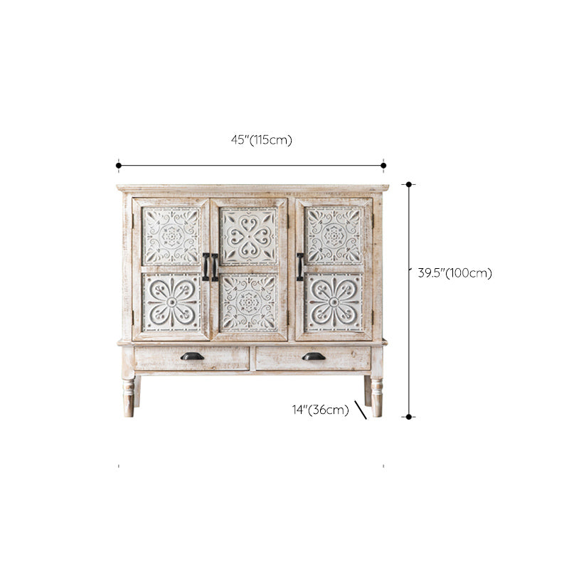 Industrial Rectangle Accent Cabinet Distressed Finish Fretwork Accent Cabinet