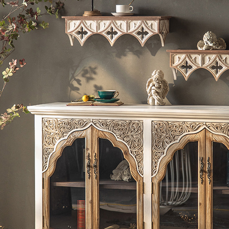 Industrial Wood Accent Cabinet Distressed Finish Fretwork Accent Cabinet