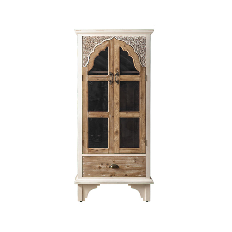 Industrial Wood Accent Cabinet Distressed Finish Fretwork Accent Cabinet