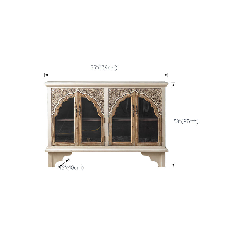 Industrial Wood Accent Cabinet Distressed Finish Fretwork Accent Cabinet