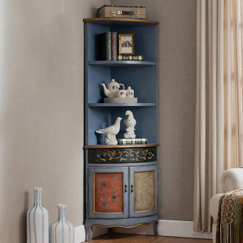 Industrial Corner Accent Cabinet Distressed Finish Fretwork Accent Cabinet
