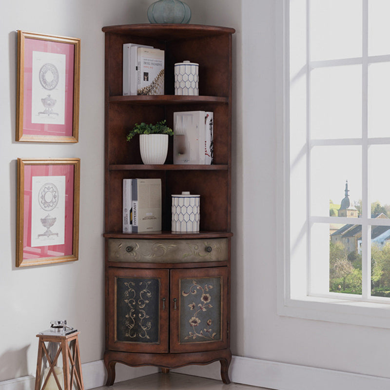 Industrial Corner Accent Cabinet Distressed Finish Fretwork Accent Cabinet
