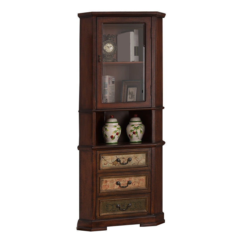 Industrial Corner Accent Cabinet Distressed Finish Fretwork Accent Cabinet