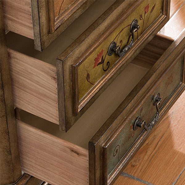 Industrial Corner Accent Cabinet Distressed Finish Fretwork Accent Cabinet