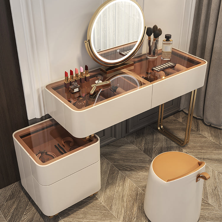 30.7" Height Makeup Table Solid Wood Vanity with Drawers Vanity Stool