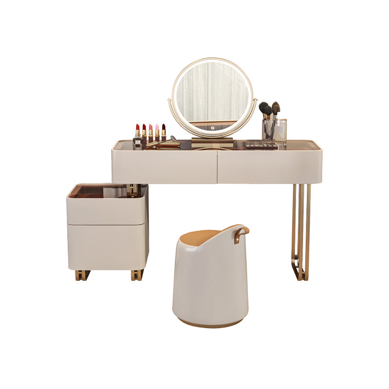 30.7" Height Makeup Table Solid Wood Vanity with Drawers Vanity Stool