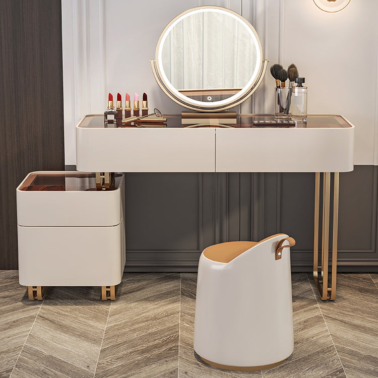 30.7" Height Makeup Table Solid Wood Vanity with Drawers Vanity Stool