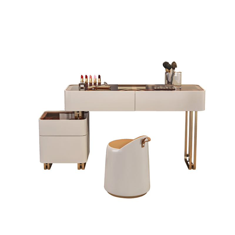 30.7" Height Makeup Table Solid Wood Vanity with Drawers Vanity Stool