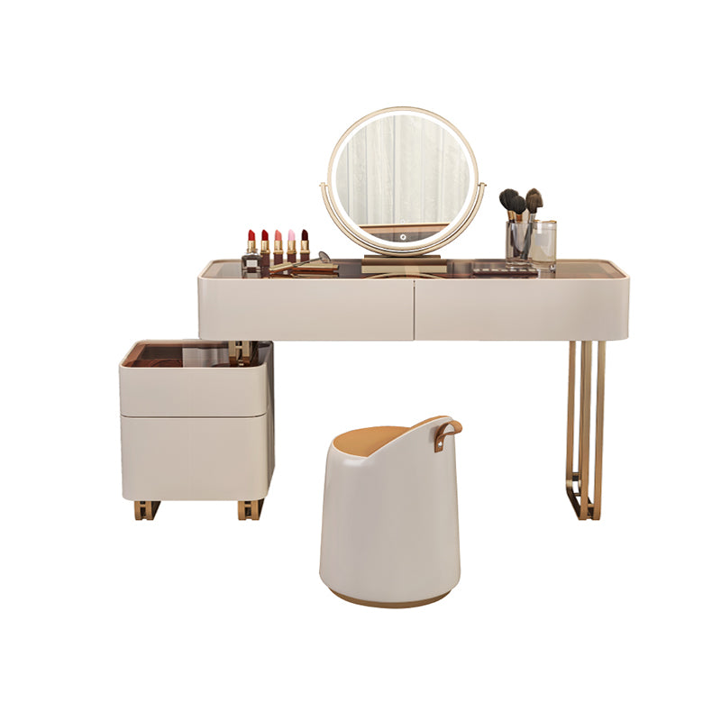 30.7" Height Makeup Table Solid Wood Vanity with Drawers Vanity Stool