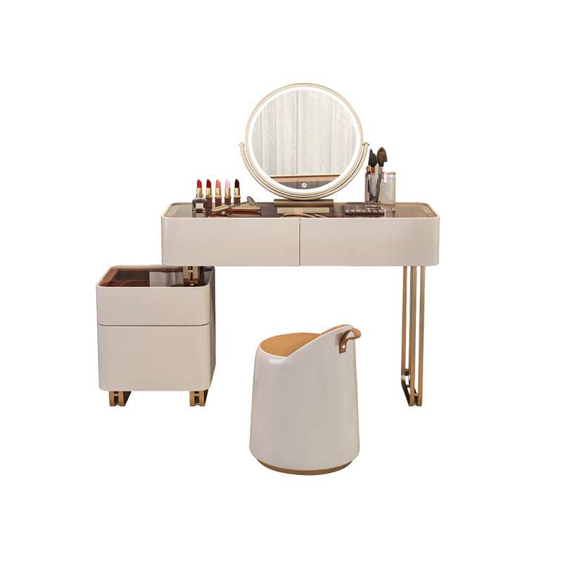 30.7" Height Makeup Table Solid Wood Vanity with Drawers Vanity Stool