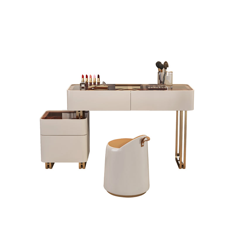 30.7" Height Makeup Table Solid Wood Vanity with Drawers Vanity Stool