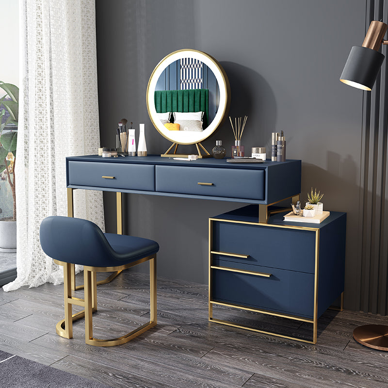Glam Make-up Vanity Blue Leather Mirror Bedroom Makeup Vanity Set