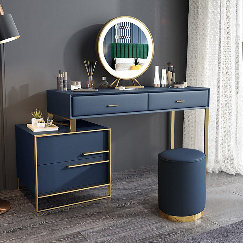 Glam Make-up Vanity Blue Leather Mirror Bedroom Makeup Vanity Set