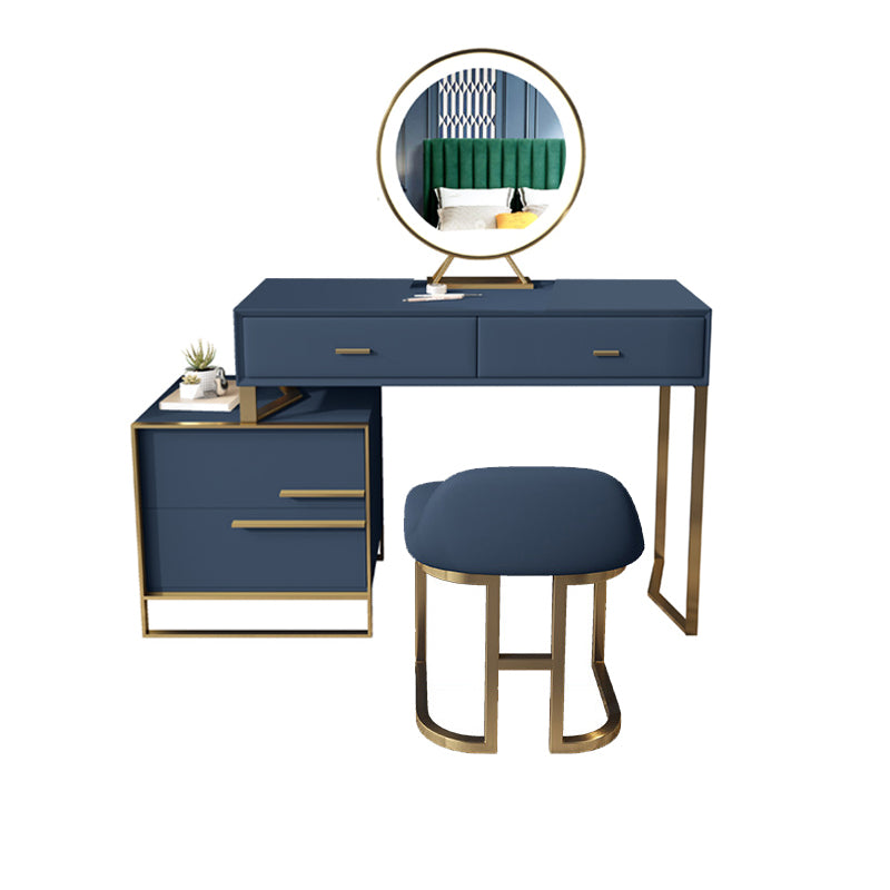 Glam Make-up Vanity Blue Leather Mirror Bedroom Makeup Vanity Set