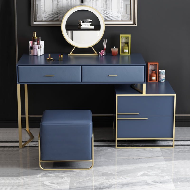 Glam Make-up Vanity Blue Leather Mirror Bedroom Makeup Vanity Set