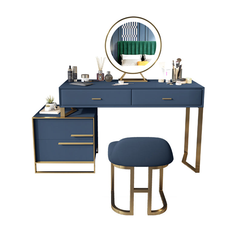 Glam Make-up Vanity Blue Leather Mirror Bedroom Makeup Vanity Set
