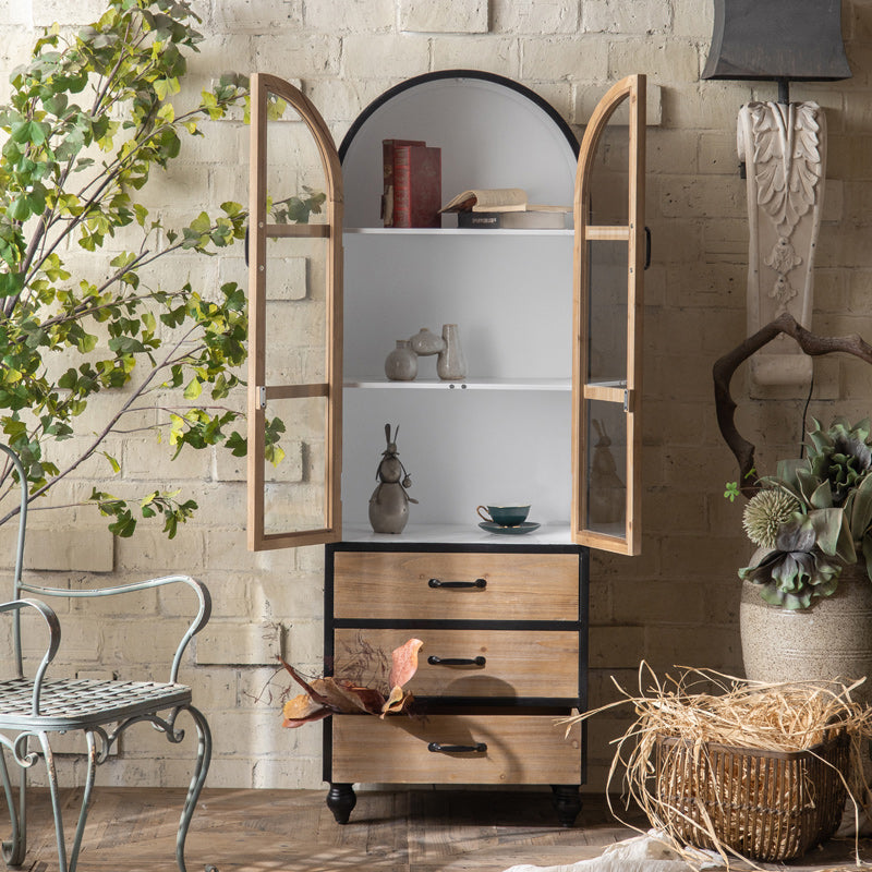 Wood and Iron Chest with Doors Bar Pulls Accent Cabinet with Shelves