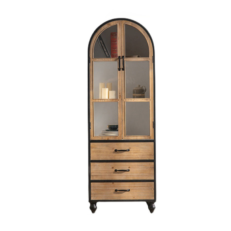 Wood and Iron Chest with Doors Bar Pulls Accent Cabinet with Shelves