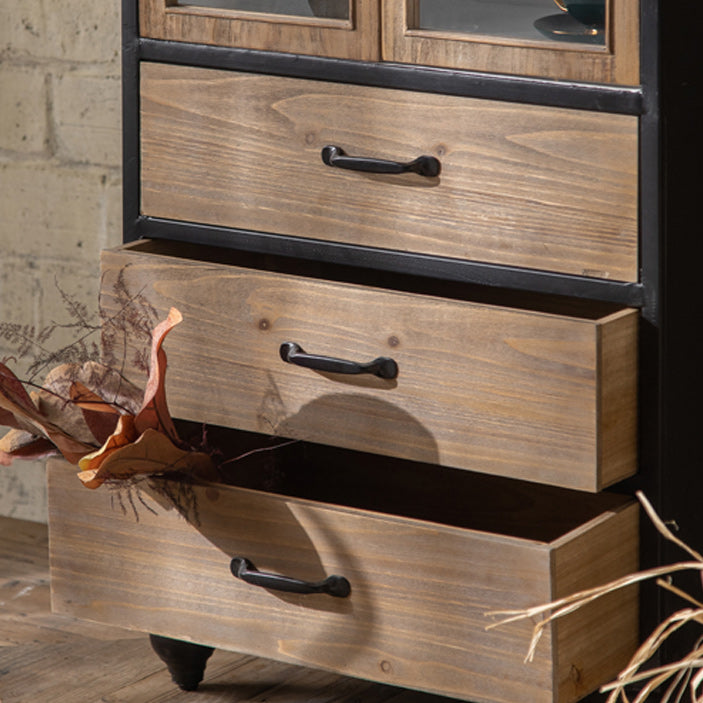 Wood and Iron Chest with Doors Bar Pulls Accent Cabinet with Shelves