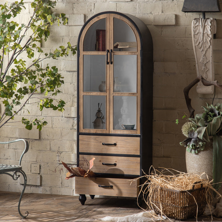 Wood and Iron Chest with Doors Bar Pulls Accent Cabinet with Shelves