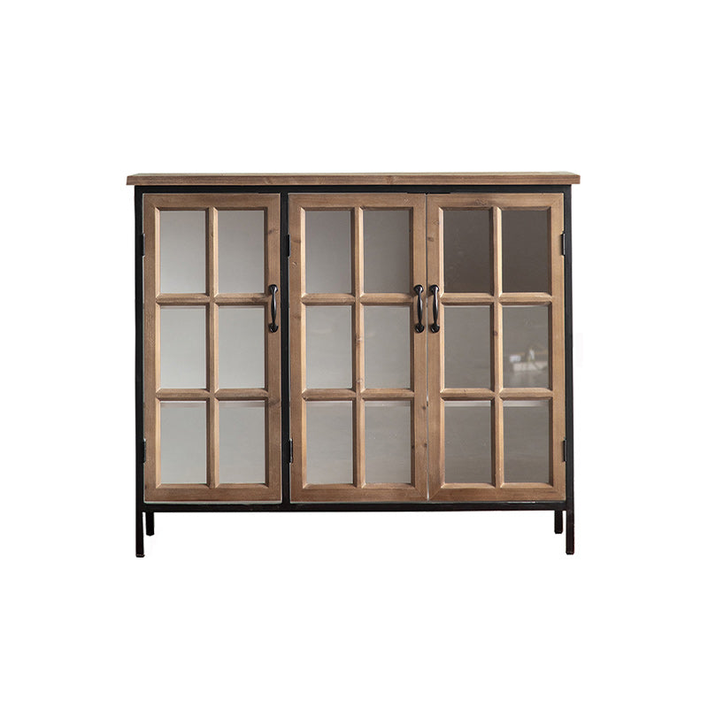 Wood and Iron Chest with Doors Bar Pulls Accent Cabinet with Shelves