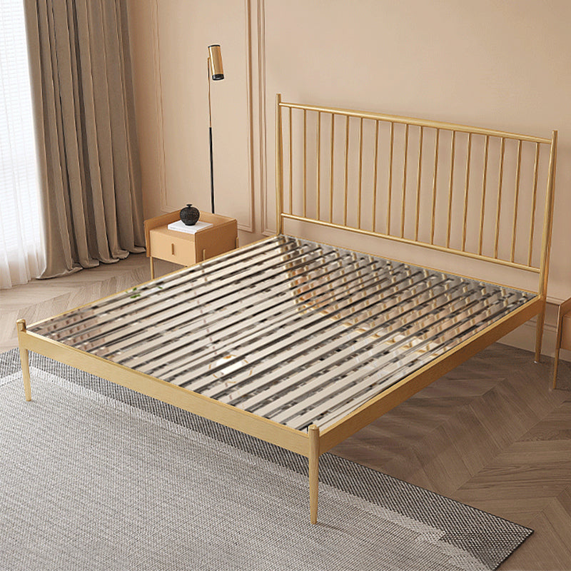 Glam Metal Slat Bed with Headboard Standard Bed with Metal Legs in Gold