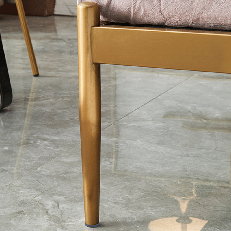 Glam Metal Slat Bed with Headboard Standard Bed with Metal Legs in Gold