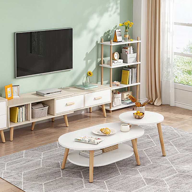 Four Legs Coffee Table Artificial Wood Coffee or End Table with Shelf