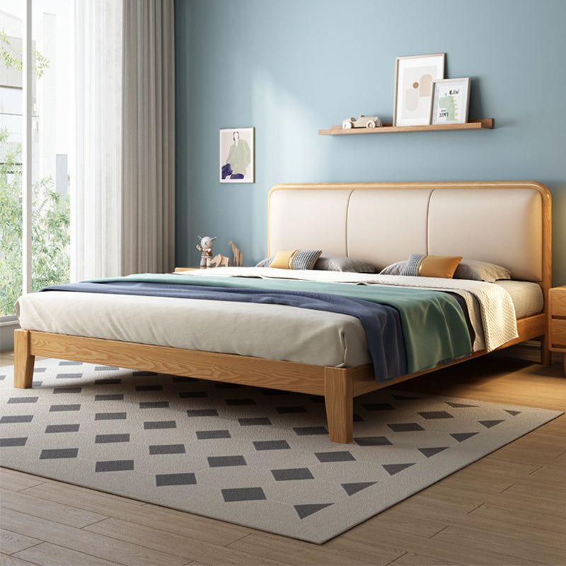 Scandinavian Ash Panel Bed Natural Upholstered Bed Frame with Mattress