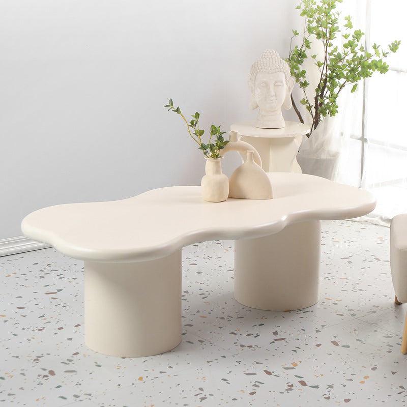 Scandinavian Free Form Coffee Table White Wooden Cocktail Table with 4 Legs