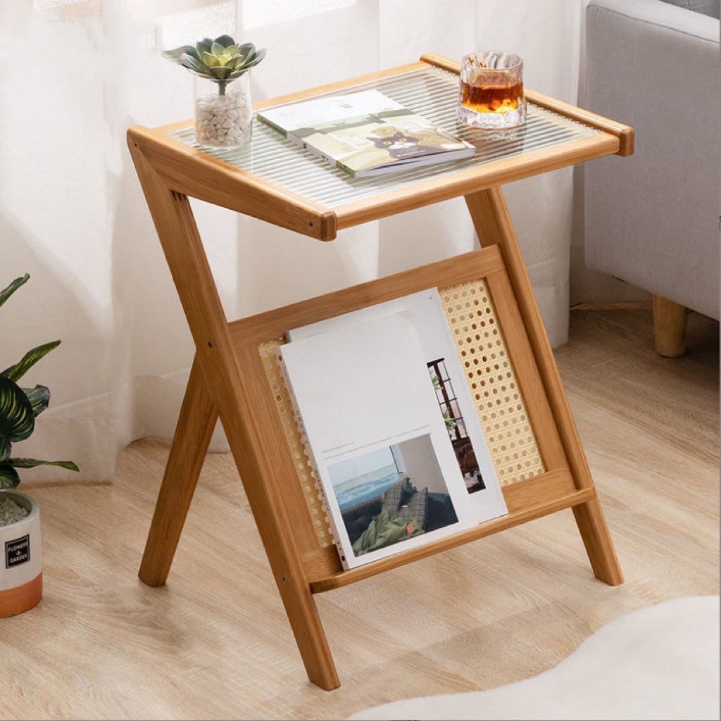 Modernistic Glass Top 4 Legs Rectangular Living Room Accent Side Table