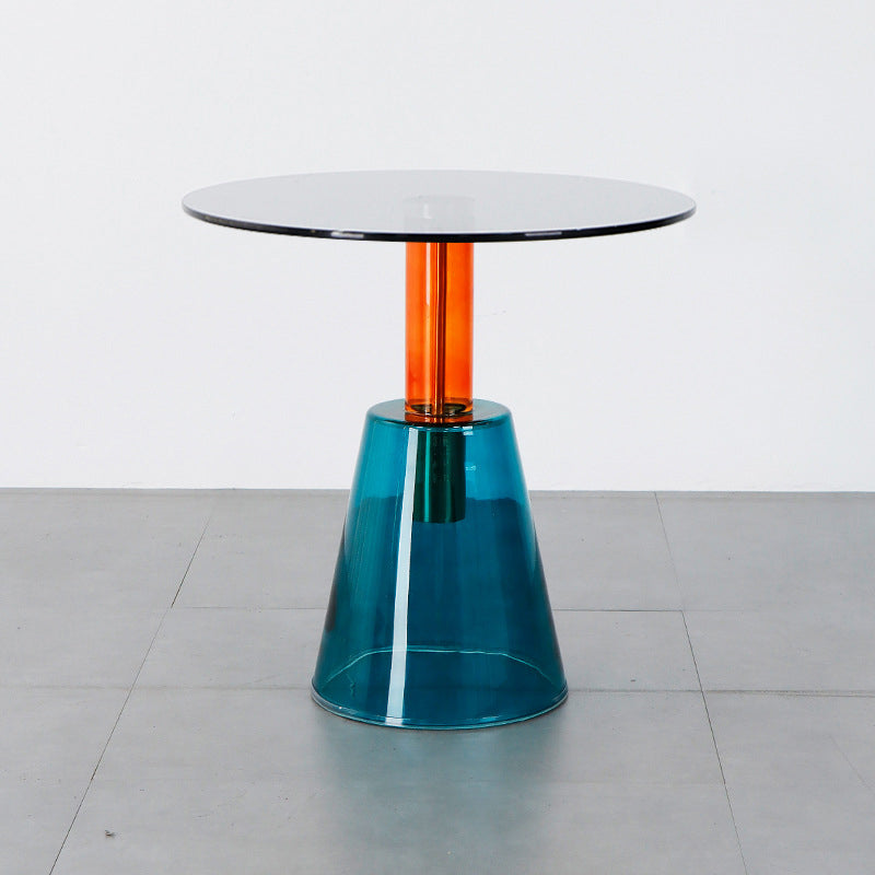 Contemporary Glass Pedestal Round Living Room Glass Top Side Table