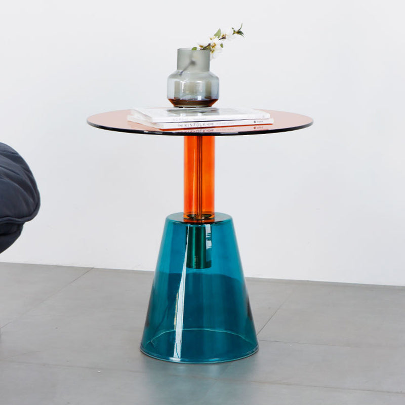 Contemporary Glass Pedestal Round Living Room Glass Top Side Table