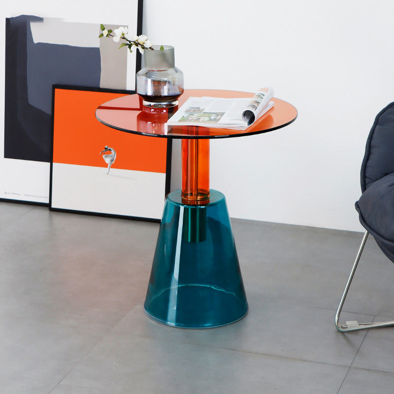Contemporary Glass Pedestal Round Living Room Glass Top Side Table