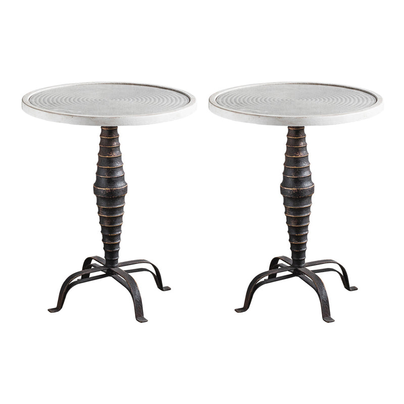 French Rustic Round End Table Metal Pedestal Accent Side Table