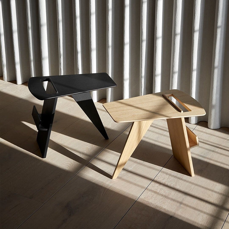 Solid Wood Abstract Side Table Natural/Black 22.44 inch Wide End Table