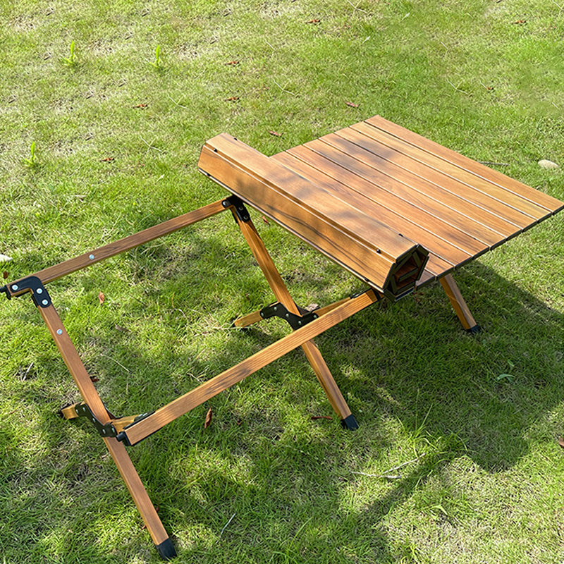 Solid Wood Dining Table Industrial Rectangle Folding Table with Metal Base