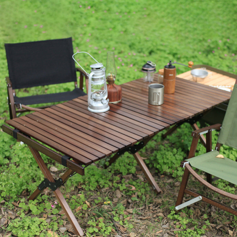 Solid Wood Camping Table Industrial Brown Rectangle Foldable Table