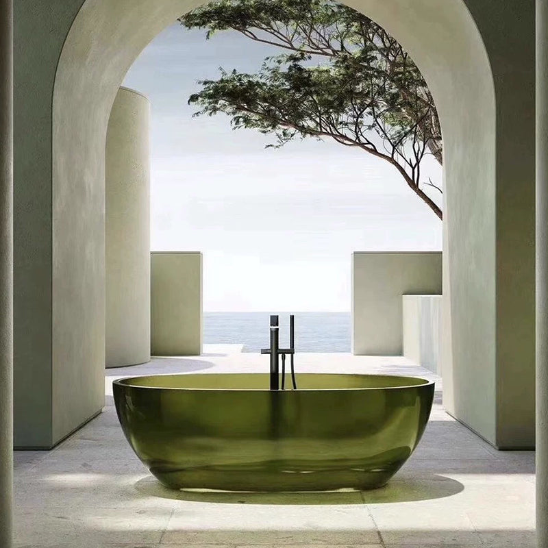 Modern Acrylic Ellipse Bathtub Freestanding Soaking Bathtub with Drain Bath Tub