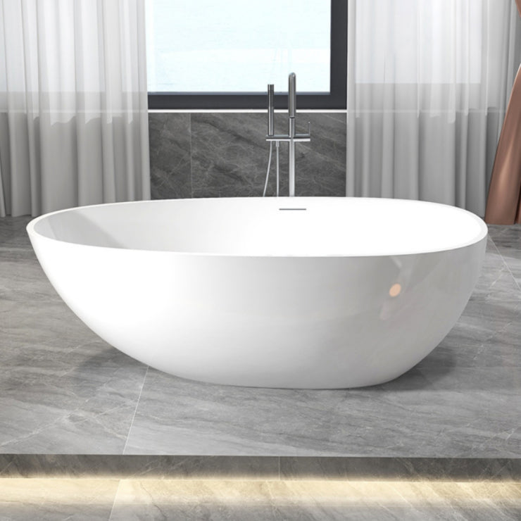 Modern Ellipse White Bathtub Stone Freestanding Soaking Bathtub with Drain Bath Tub