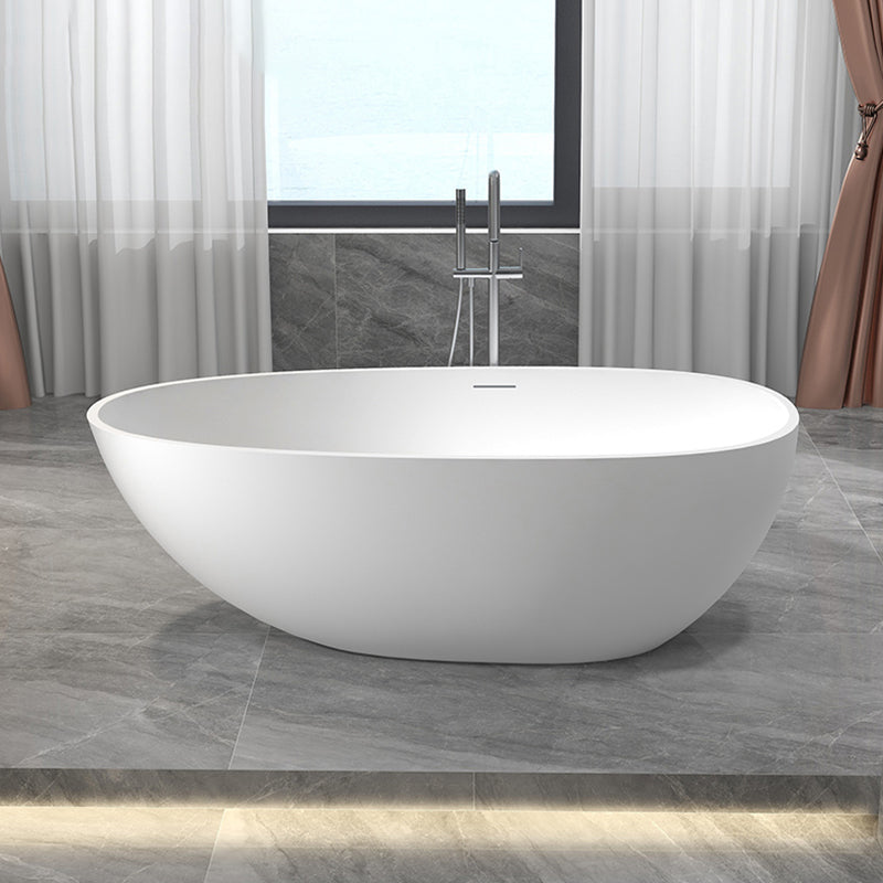 Modern Ellipse White Bathtub Stone Freestanding Soaking Bathtub with Drain Bath Tub