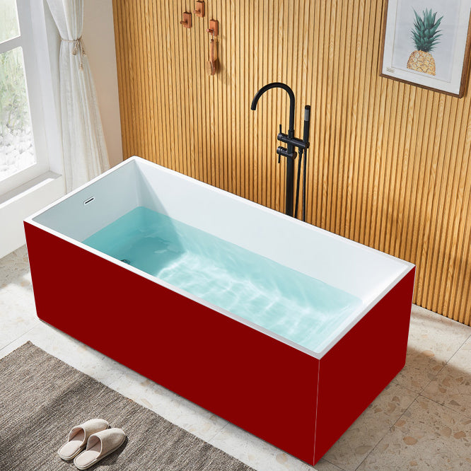 Modern Rectangle Acrylic Bathtub Freestand Soaking Bathtub with Drain Bath Tub