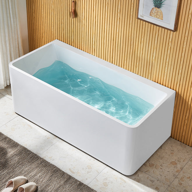 Modern Acrylic Rectangle Bathtub White Back to Wall with Drain Bath Tub