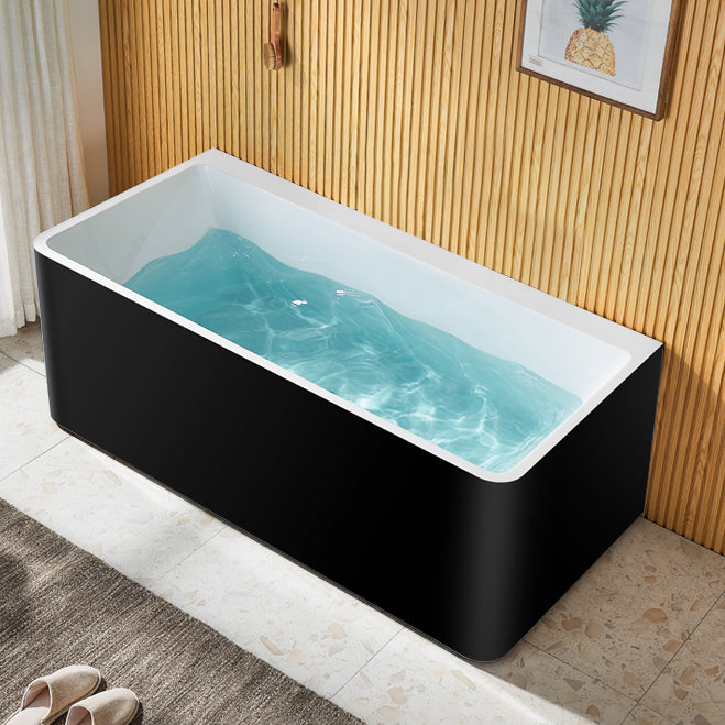 Modern Acrylic Rectangle Bathtub White Back to Wall with Drain Bath Tub