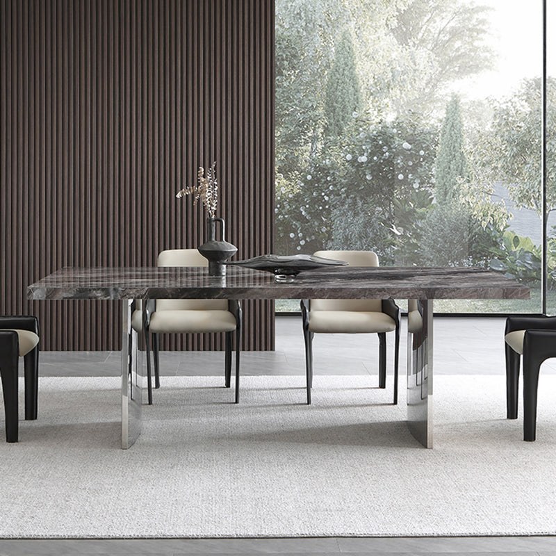 Glossy Gray Stone Dining Table Set 1/4/5/7 Pieces Dining Set with Padded Chairs