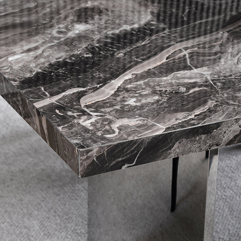 Glossy Gray Stone Dining Table Set 1/4/5/7 Pieces Dining Set with Padded Chairs