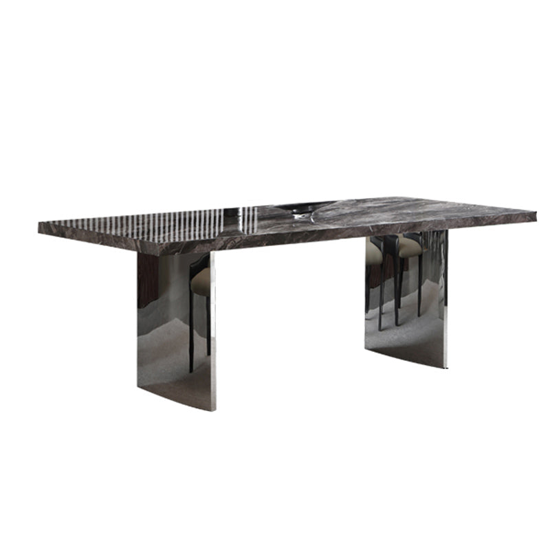 Glossy Gray Stone Dining Table Set 1/4/5/7 Pieces Dining Set with Padded Chairs