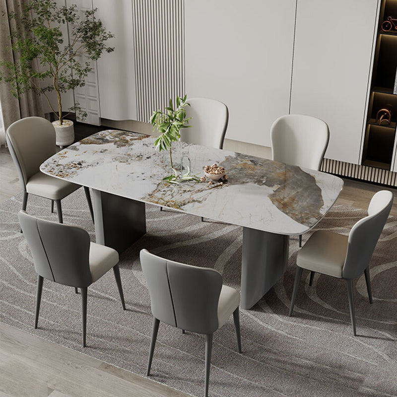 Rectangular Dining Table Set 1/2/5/7 Pieces White Stone Dining Set for Kitchen